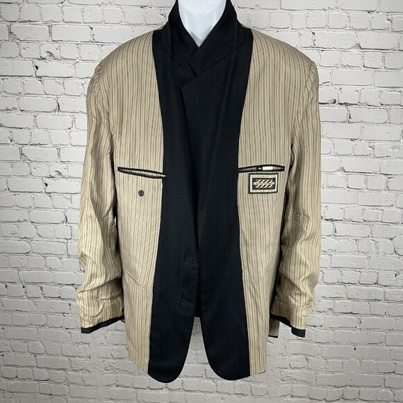 Hunting Horn Black Striped Wool 2 Button Ventless Notch Blazer USA Made Size 46L - Picture 12 of 13